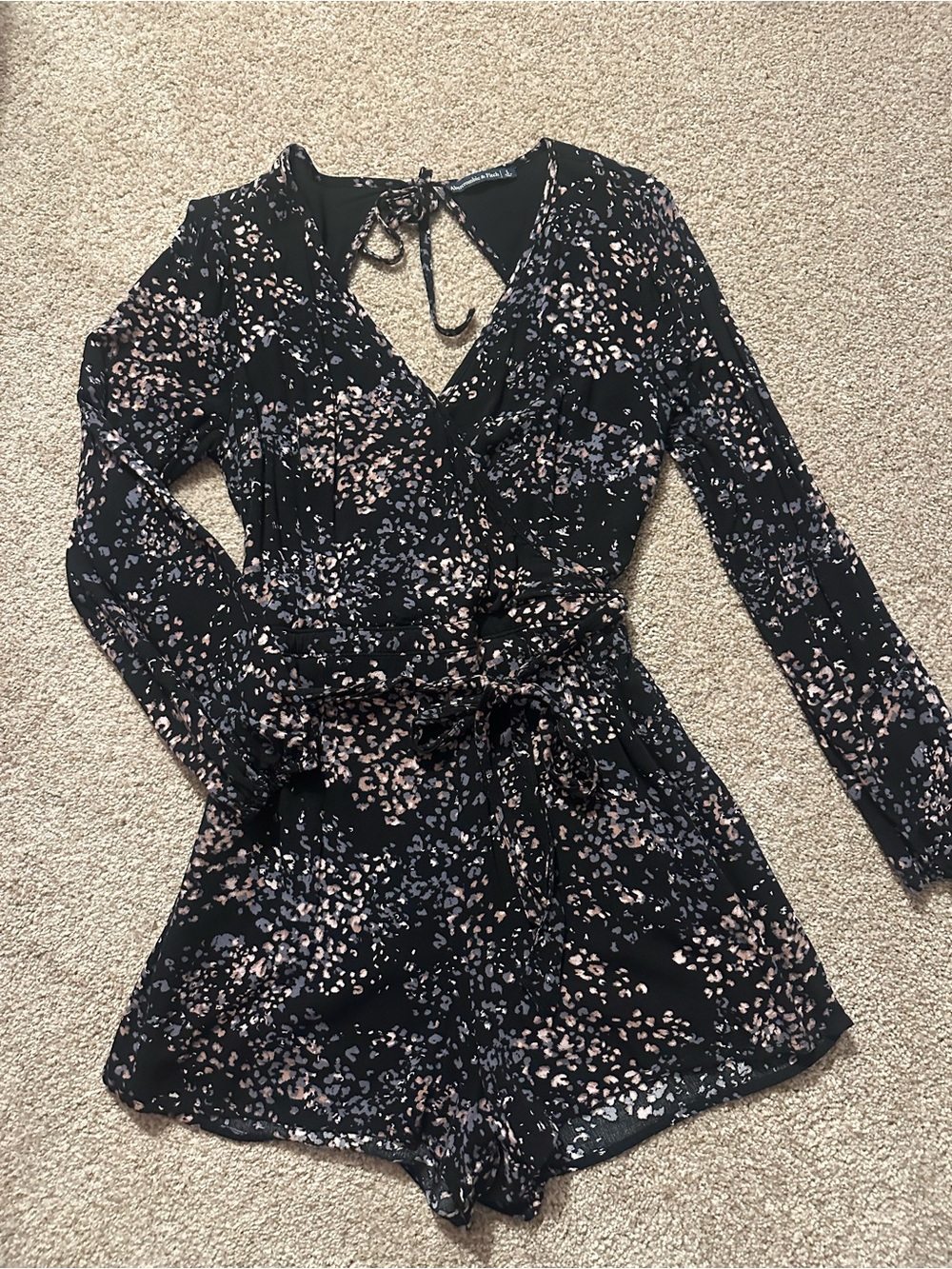 Abercrombie & Fitch Black Floral Tie Romper